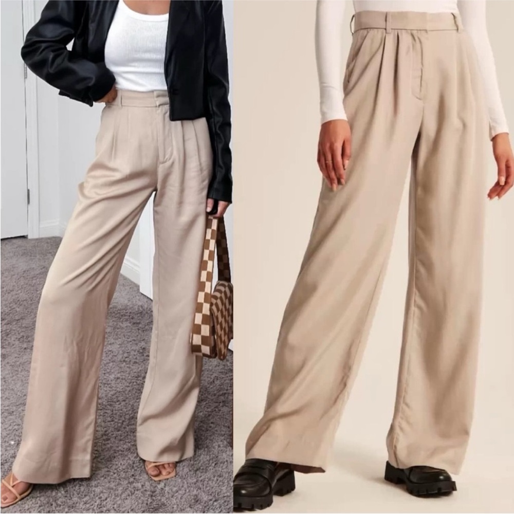Abercrombie Tailored Lightweight Wide Leg Pant Beige 100% Lyocell Medium Long